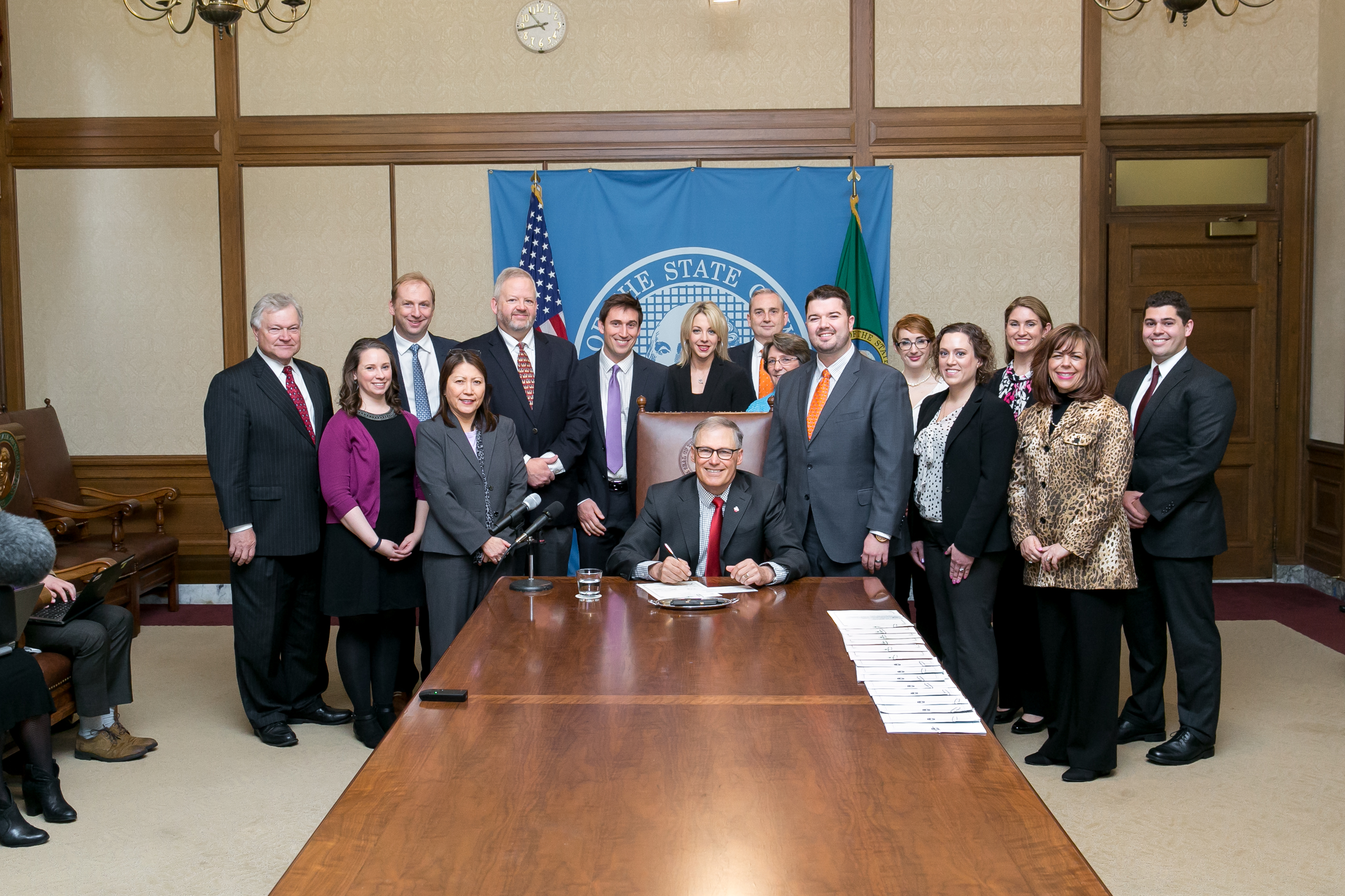 The Carney start-up team joins the bill signing for HB 1593 (small securities offerings)